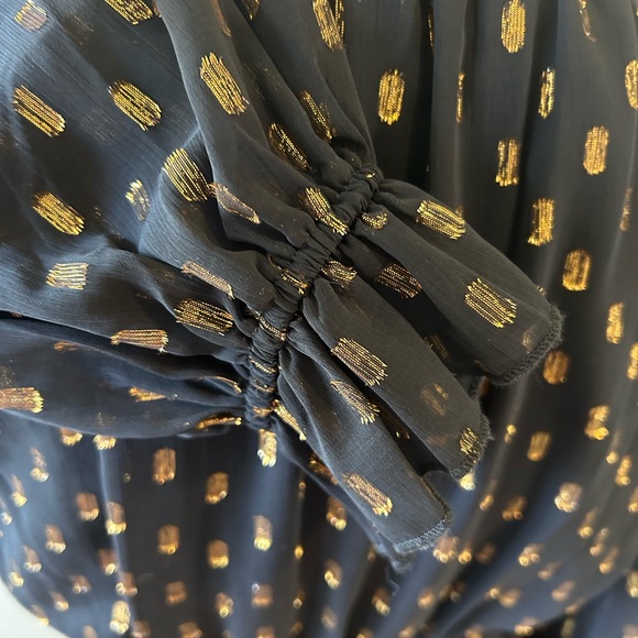 O.P.T. Black & Metallic Gold Fleck Chiffon Mini Dress Size M - Picture 10 of 12